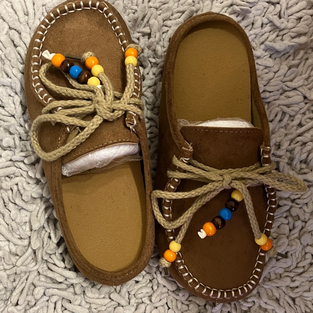 Women’s Brown Suede Moccasin with Bead-Tie Detail